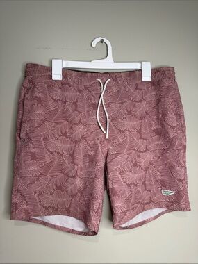 Wellen Men's Mauve Leaf Print Swim Trunks with Drawstring Medium